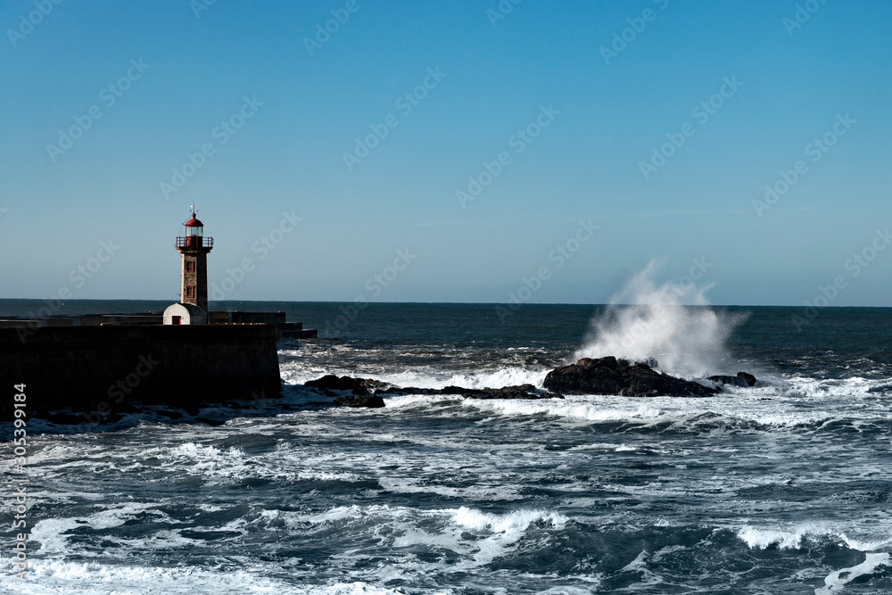 Lighthouses in Douru river mouth, Porto, Portugal.