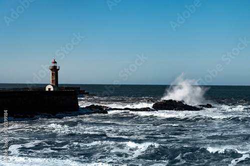 Lighthouses in Douru river mouth, Porto, Portugal.
