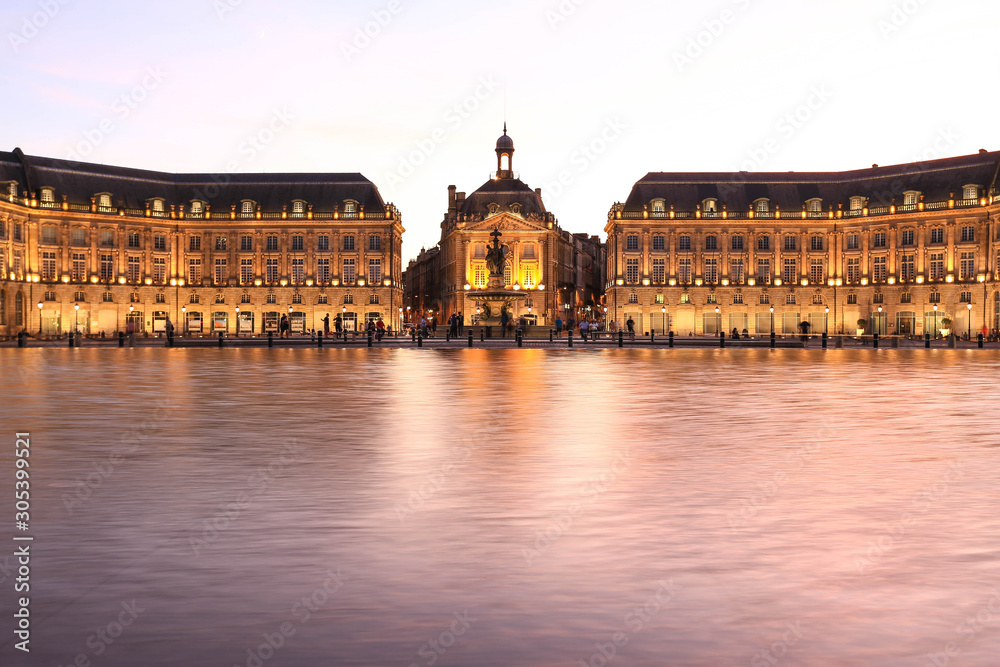 Reflection of Place De La Bourse in Bordeaux, France. A Unesco World Heritage