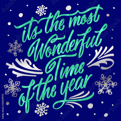 Hand drawn lettering design. Retro calligraphy. Its the most wonderful time of the year. Watercolor effect.
