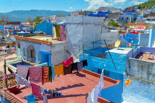 Roofs of the blue city of Chefchaouen in Morocco