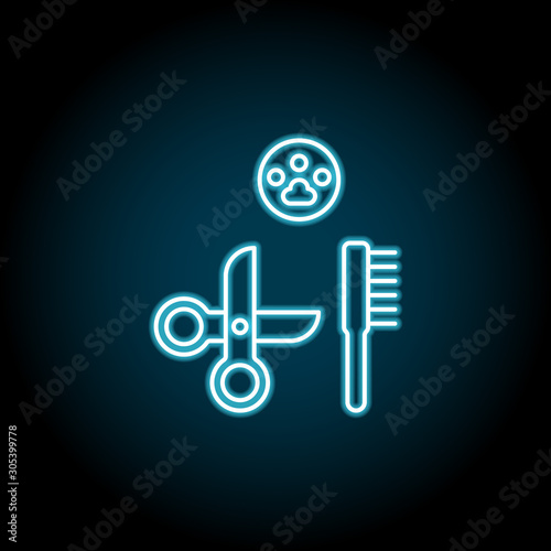 Grooming, pets blue neon icon. Simple thin line, outline vector of petshop icons for ui and ux, website or mobile application