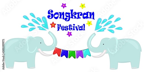  Songkran festival postcard vector illustration