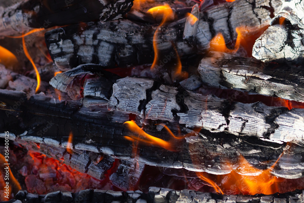 Fire woods and hot coal in a grill. Background Fire woods and hot coal in a grill. Background