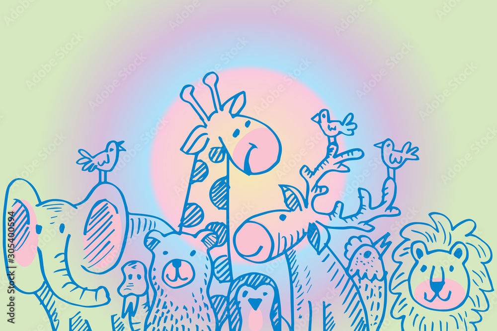 Set of cartoon illustration with cute animals. Set of cartoon illustration with cute animals.