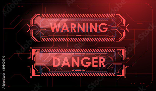 Warning. Conceptual Layout with HUD elements for print and web. Lettering with futuristic user interface elements.