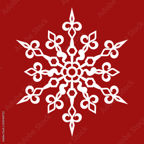 Snowflake vector icon. Isolated object on a red background.