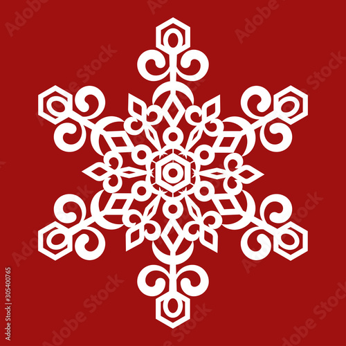 Snowflake vector icon. Isolated object on a red background.