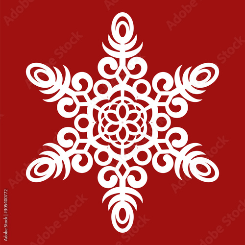 Snowflake vector icon. Isolated object on a red background.