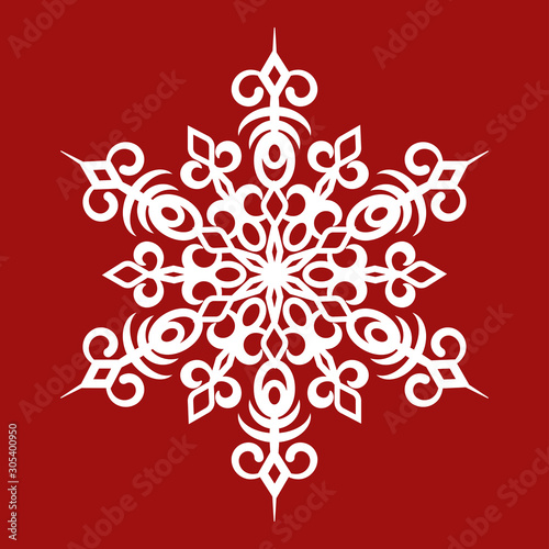 Snowflake vector icon. Isolated object on a red background.