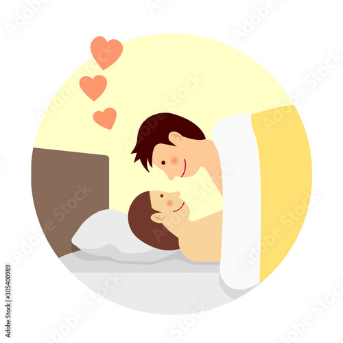 Sexual activity, bed-in, sex, love flat vector illustration / Illustration that are not direct or obscene 