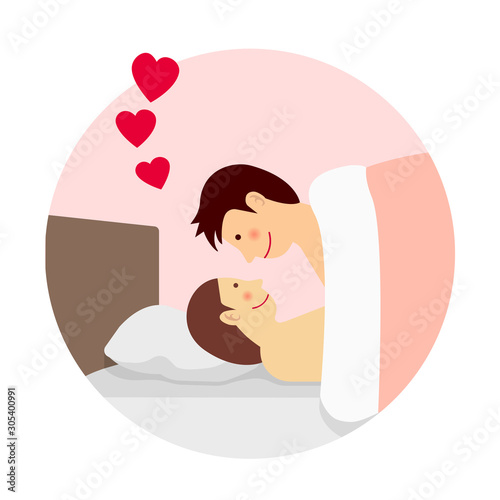 Sexual activity, bed-in, sex, love flat vector illustration / Illustration that are not direct or obscene 