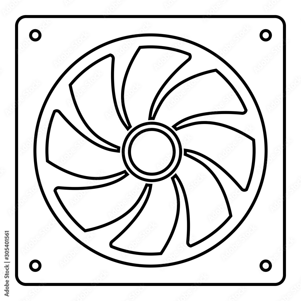 tafereel Trouw Voordracht Fan for computer processor Cooler CPU cooling system Ventilator icon  outline black color vector illustration flat style image Stock Vector |  Adobe Stock