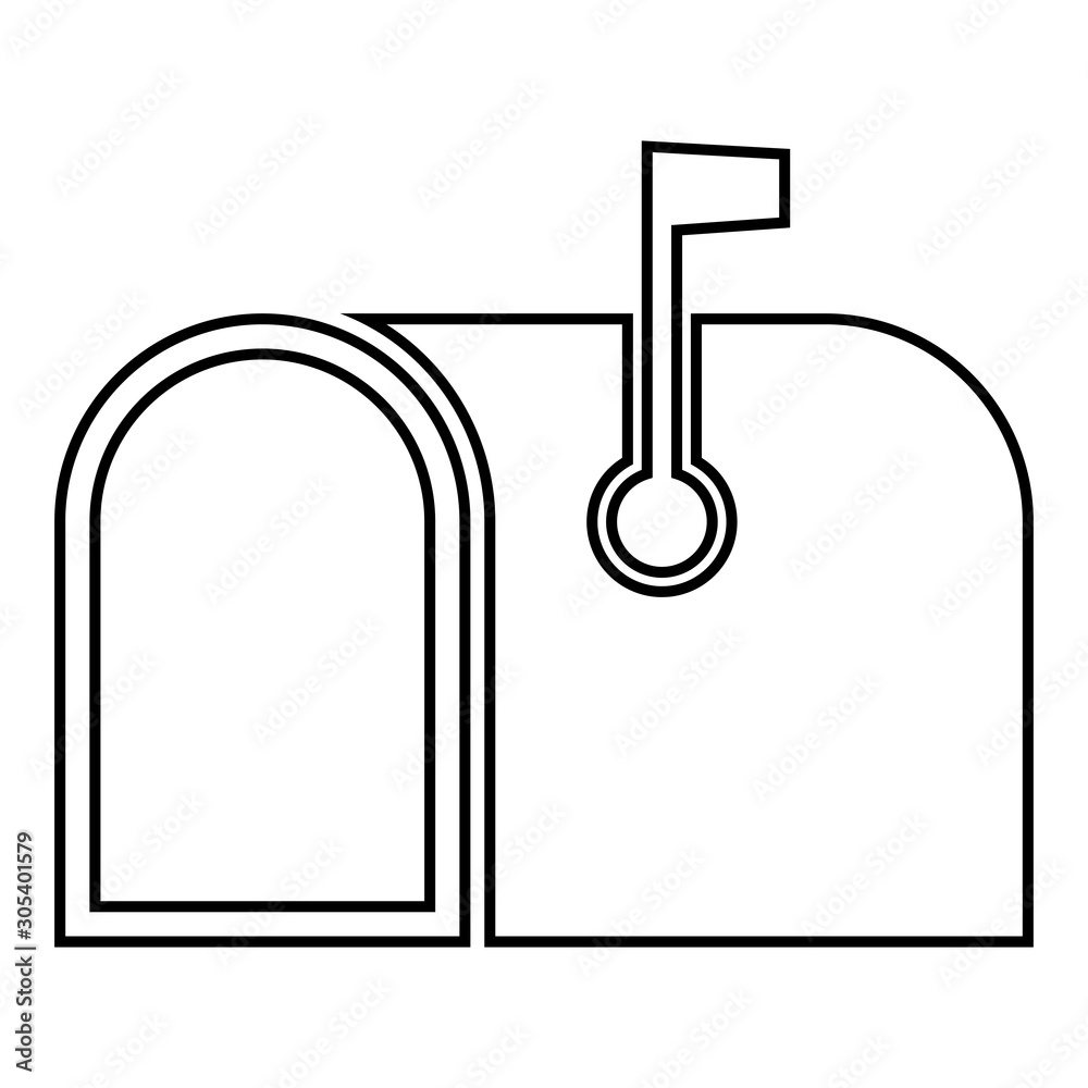 American mail box with flag Pillar-box Postbox icon outline black color vector illustration flat style image American mail box with flag Pillar-box Postbox icon outline black color vector illustration flat style image