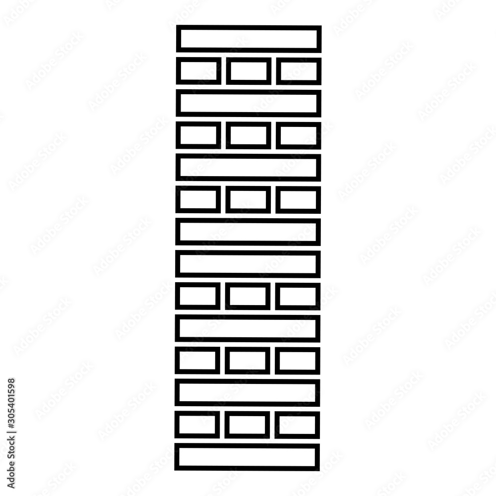 Brick Pillar Blocks in stack Jenga game for home adult and kids leisure Board games Wooden block icon outline black color vector illustration flat style image