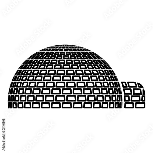 Igloo dwelling with icy cubes blocks Place when live inuits and eskimos Arctic home Dome shape icon outline black color vector illustration flat style image