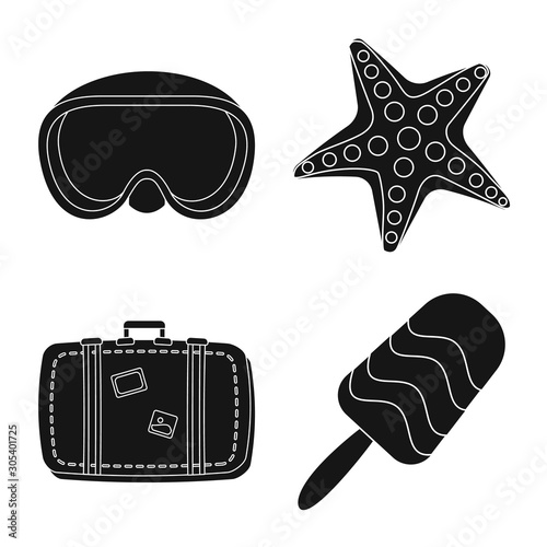 Vector illustration of equipment and swimming sign. Collection of equipment and activity stock vector illustration.