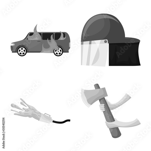 Vector design of firefighters and fire sign. Set of firefighters and tool vector icon for stock.