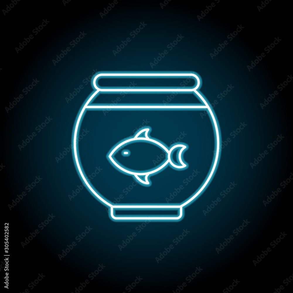 Fish, aquarium blue neon icon. Simple thin line, outline vector of petshop icons for ui and ux, website or mobile application Fish, aquarium blue neon icon. Simple thin line, outline vector of petshop icons for ui and ux, website or mobile application