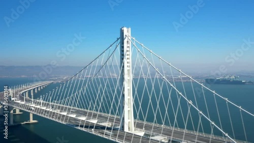Aerial Hyperlapse Bay Bridge commute from Oakland to San Francisco on Sunny Day, California