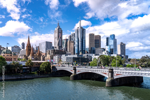 Melbourne / Australia - October 25 2019 : Melbourne city business district (CBD), Yarra River, Princess Bridge, Australia © LAYHONG