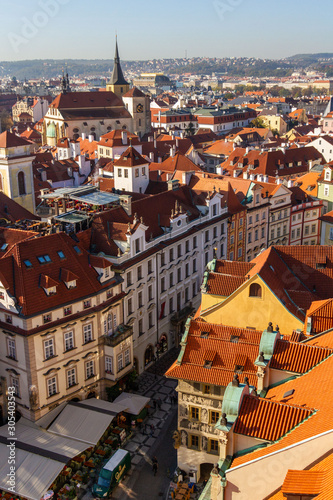 city views Prague autumn. Old Town Square. Tiled roofs. View from above.