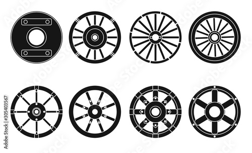 Wooden wheel vector black set icon.Vector illustration cart of wheel. Isolated black icon cartwheel for wagon on white background .
