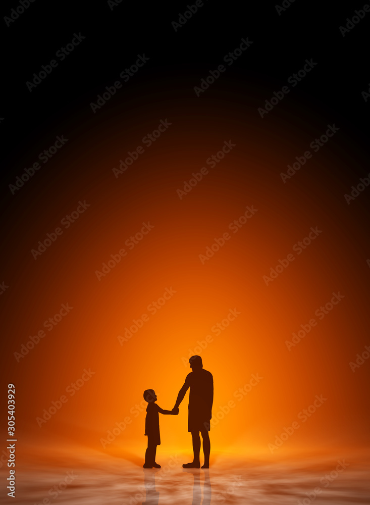 Mann und Kind an der Hand hoch