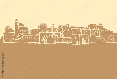 City in a desert. Vector drawing