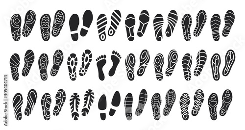 Print of shoe vector black set icon.Vector illustration print of sole shoe on white background . Isolated set icon footprint foot.