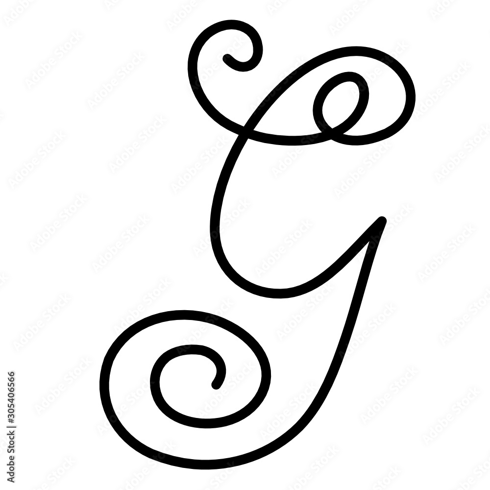 Black hand written monogram capital letter G on a white isolated background