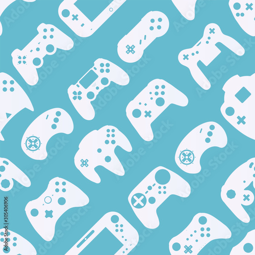 Video game controller background Gadgets and devices seamless pattern Coral Blue color Eps10 vector