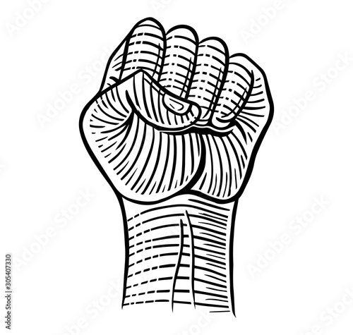 hand drawn power revolution hand fist raised