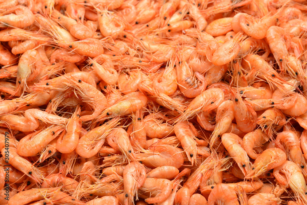 Tasty fresh shrimps as background.
