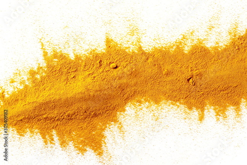 Turmeric powder isolated on white background  top view