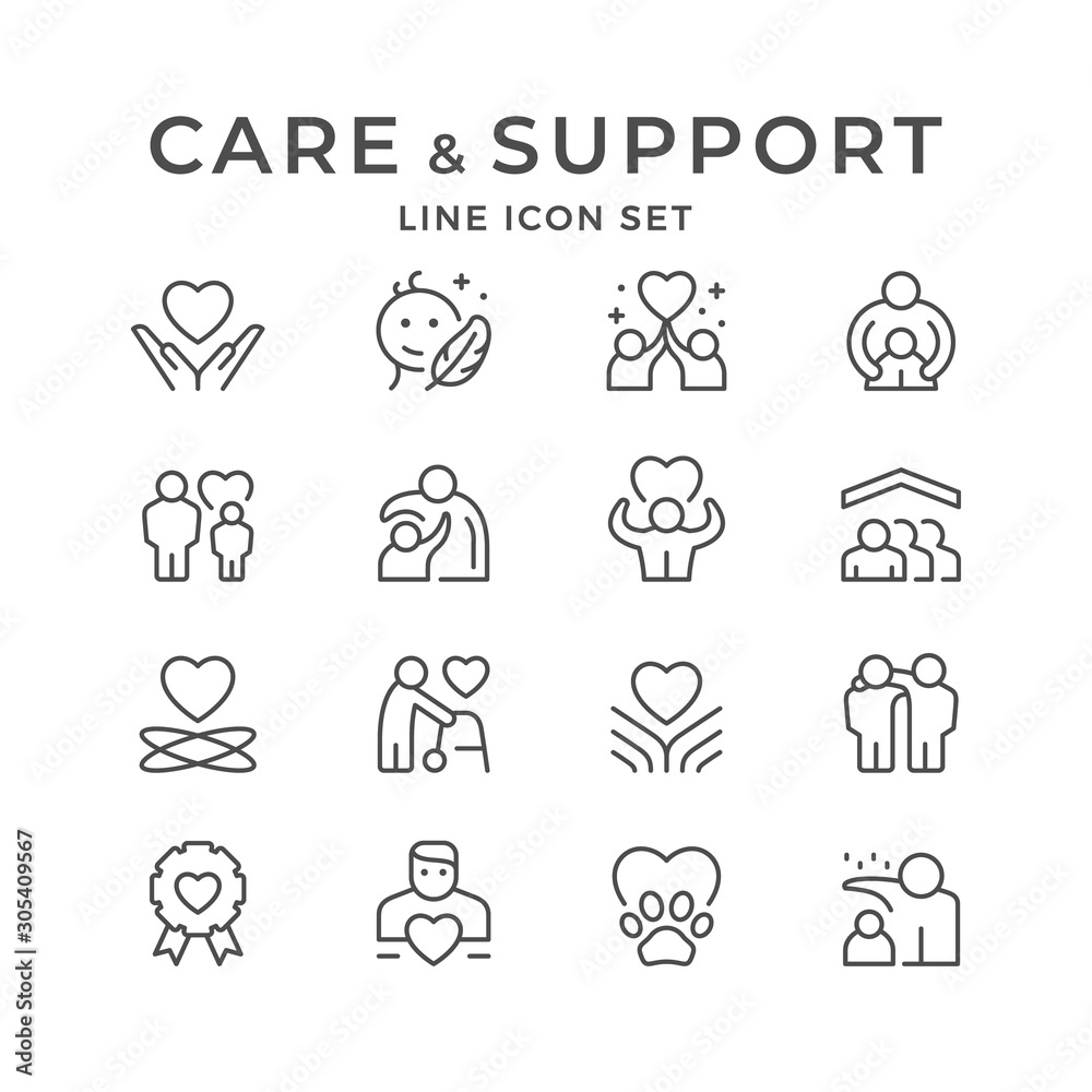 Set line icons of care and support Set line icons of care and support