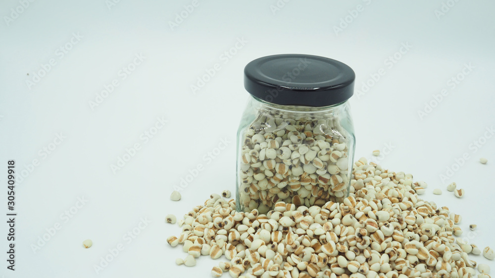Job's Tears, also known as adlay and coix on white background. Popular in Asian cultures as a food source. Job's Tears, also known as adlay and coix on white background. Popular in Asian cultures as a food source.