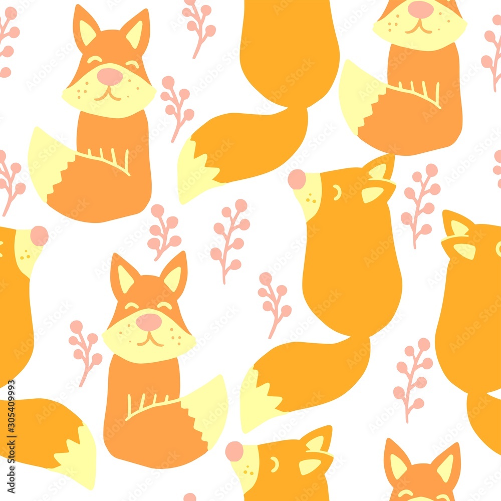  vector illustration, children's textiles, pattern on a white background, fox.