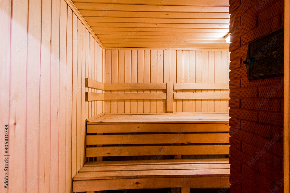 Russia, Moscow- July 06, 2019: interior room apartment. standard repair decoration in hostel. bathhouse, sauna