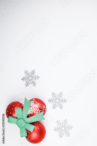 New Year 2020. Snowflakes. White background. Merry Christmas. Cones and decorations for the Christmas tree. Hand painted decorations