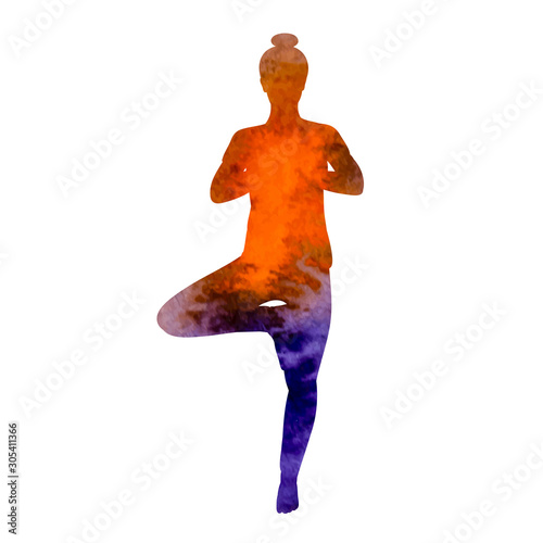 watercolor silhouette girl doing yoga