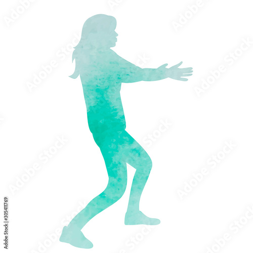 isolated  silhouette of a watercolor dancing girl  woman