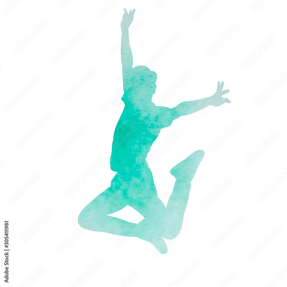 watercolor silhouette of a guy jumping watercolor silhouette of a guy jumping