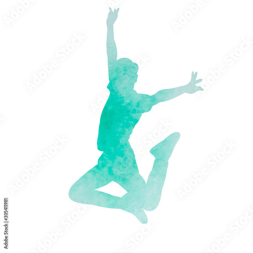 watercolor silhouette of a guy jumping