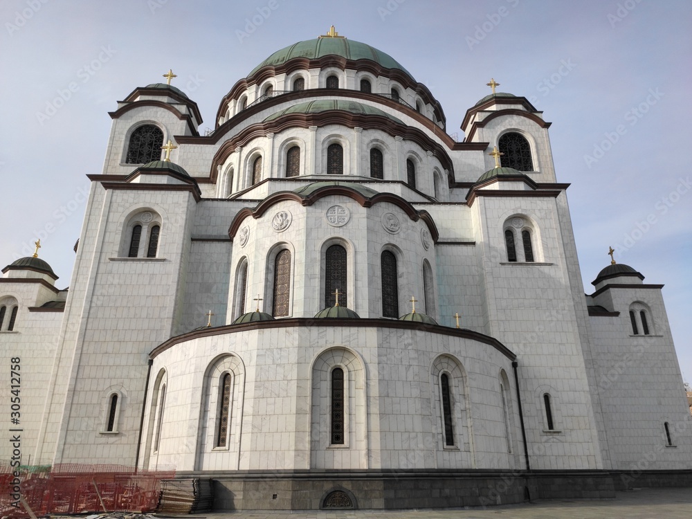 Orthodox Saint Sava Temple Belgrade white facade