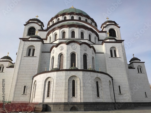 Orthodox Saint Sava Temple Belgrade white facade