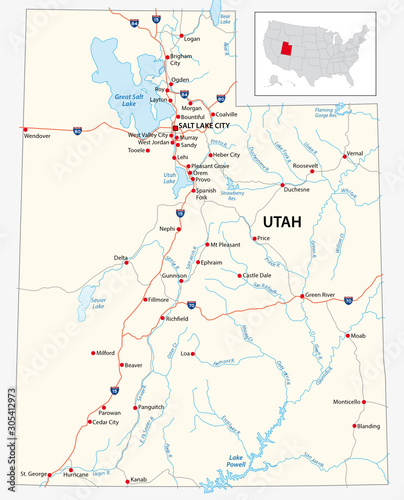 road map of the US American State of Utah