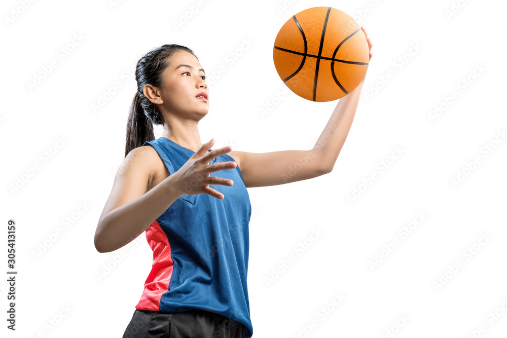 Asian woman basketball player holding the ball Asian woman basketball player holding the ball