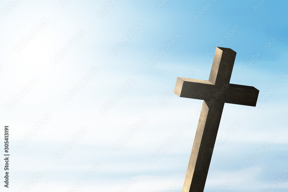 Christian cross with sunlight