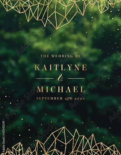 Summer leaves card texture. Golden line crystal art.